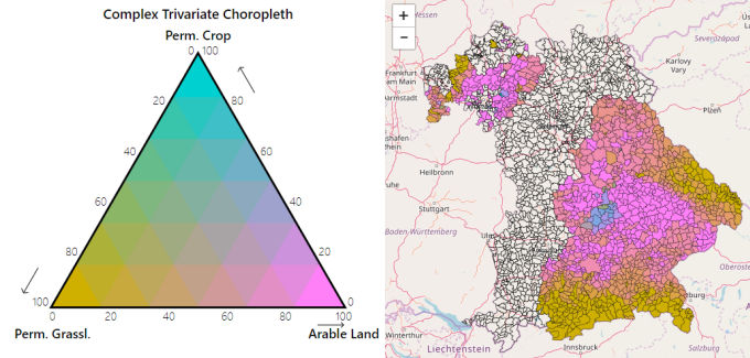 Example of complex trivariate choropleth legend